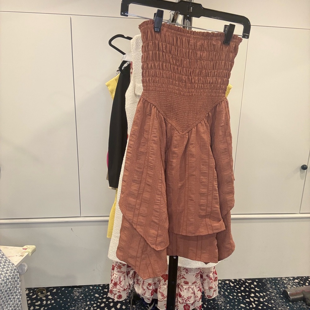 wild fable Rust-Brown Smocked Strapless Dress